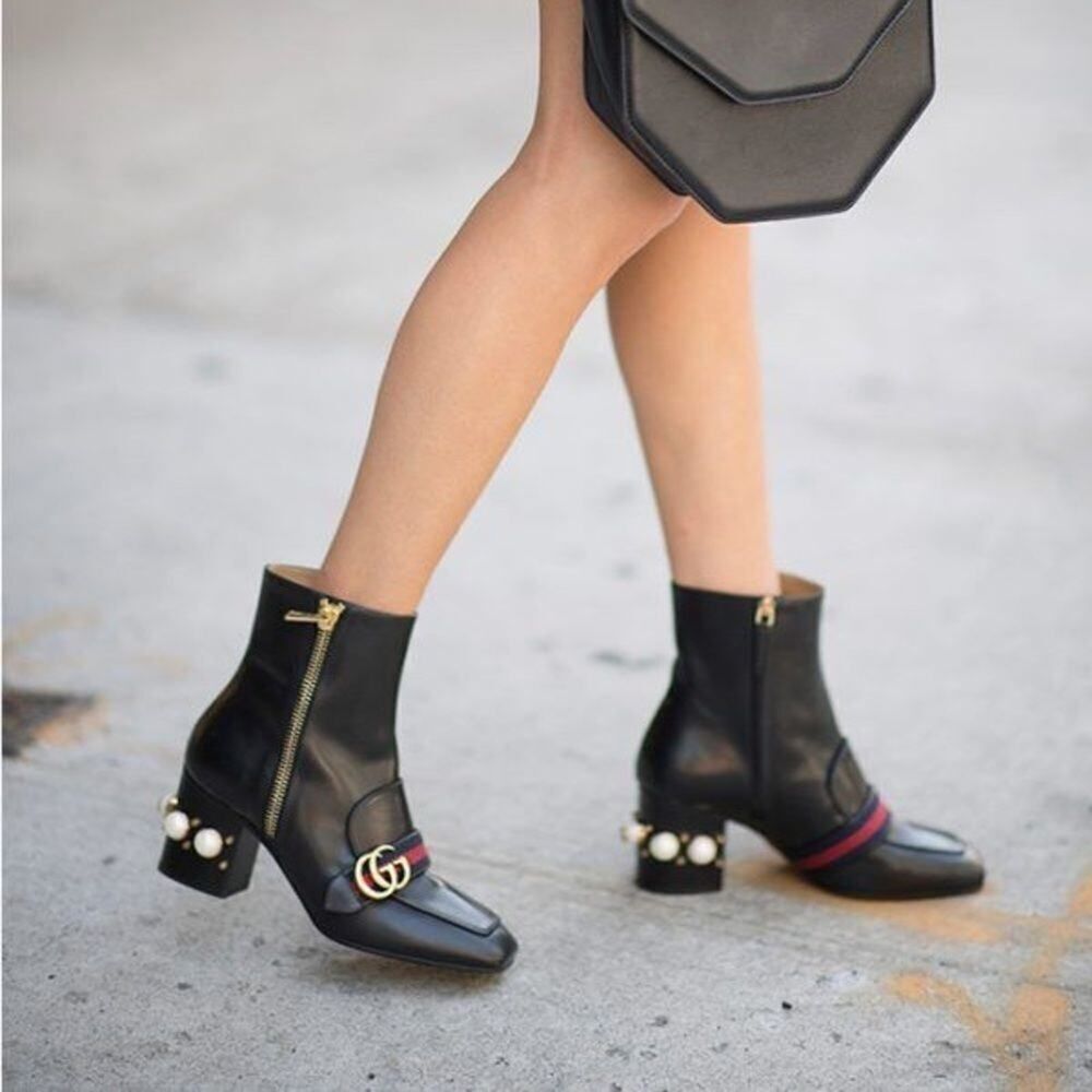 Gucci
Peyton Web-Strap Leather Ankle Boot, Black